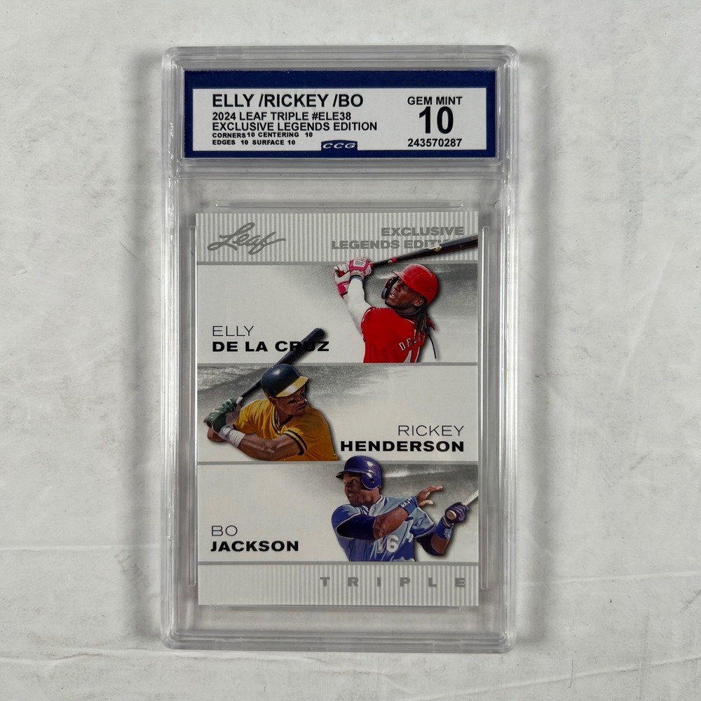 2024 Leaf Triple Elly De La Cruz Rickey Henderson Bo Jackson CCG 10 Gem Mint
